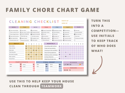 ADHD Cleaning Checklist EDITABLE Fillable pdf Cleaning Planner Family Chore Chart with reward system - mindloop