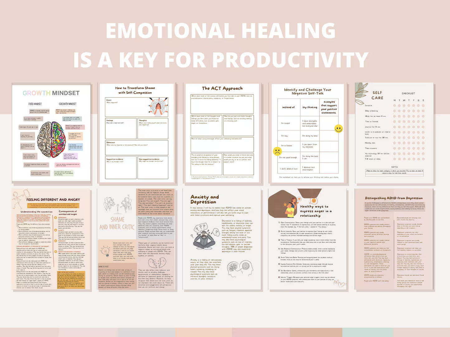 ADHD Mega Shop Bundle Planners to improve focus & productivity, Cleaning, Feelings Wheel, Anxiety, Symptoms, Stickers - mindloop