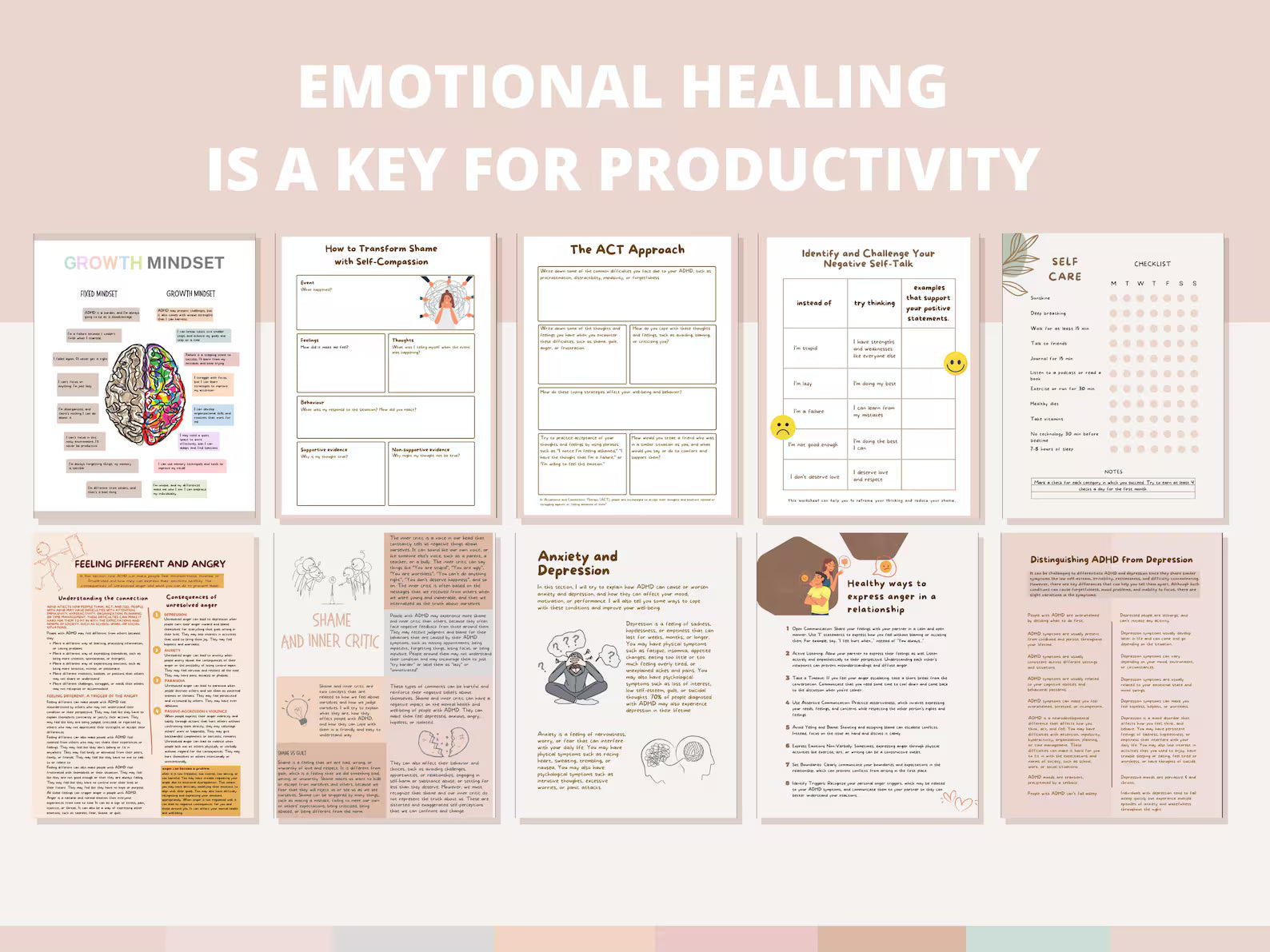ADHD Mega Shop Bundle Planners to improve focus & productivity, Cleaning, Feelings Wheel, Anxiety, Symptoms, Stickers - mindloop