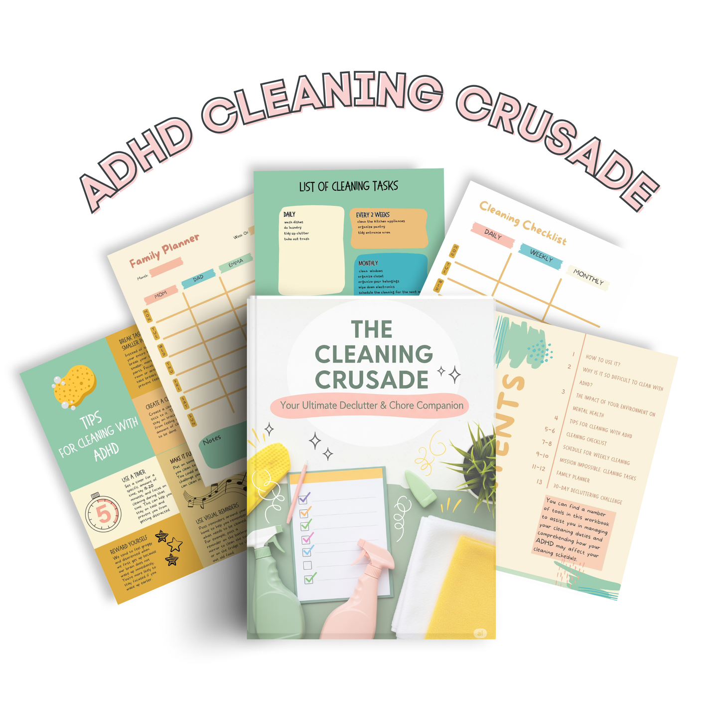 The Cleaning Crusade - ADHD Cleaning Planner, Checklist, Cleaning Schedule and Workbook