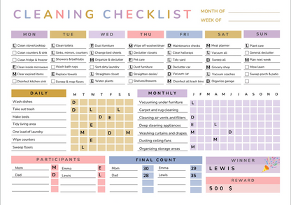 ADHD Cleaning Checklist EDITABLE Fillable pdf Cleaning Planner Family Chore Chart with reward system - mindloop