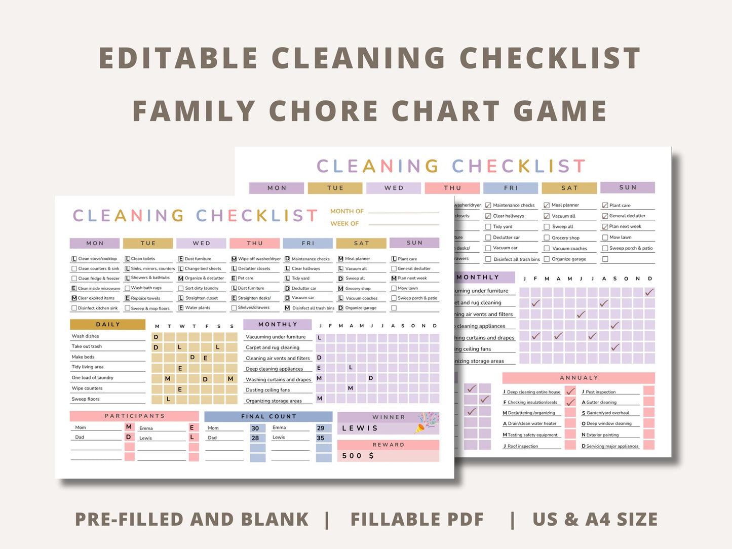 ADHD Cleaning Checklist EDITABLE Fillable pdf Cleaning Planner Family Chore Chart with reward system - mindloop