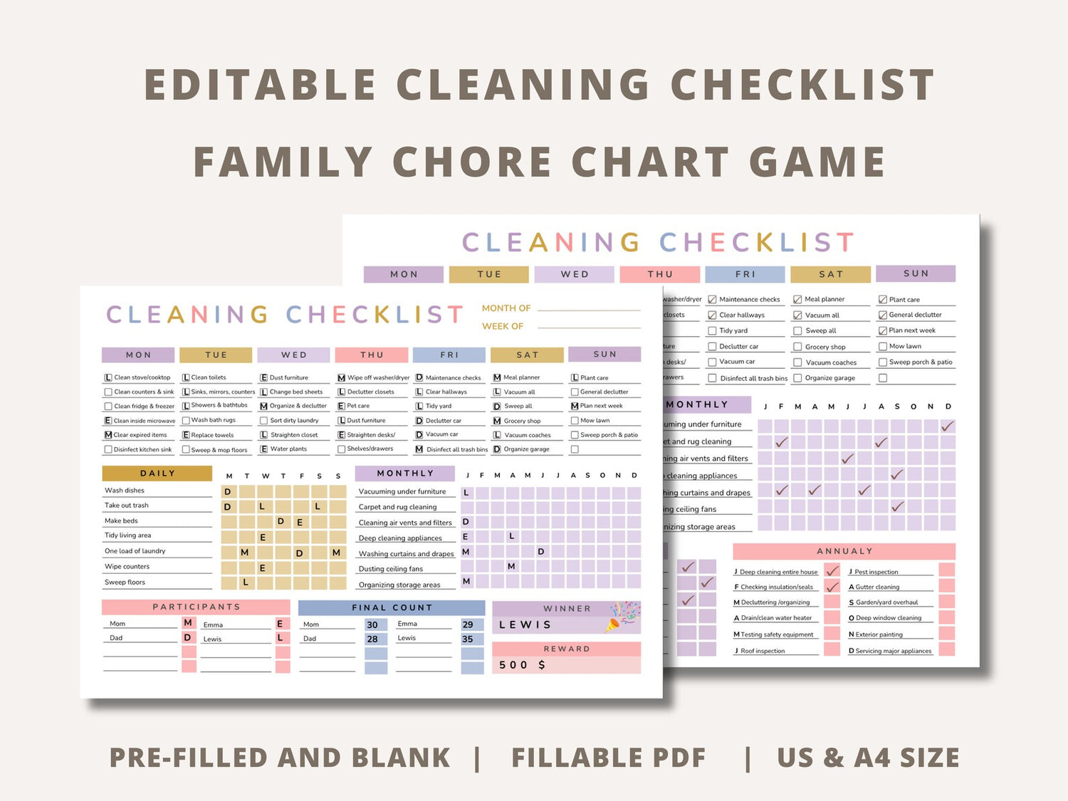 ADHD Cleaning Checklist EDITABLE Fillable pdf Cleaning Planner Family Chore Chart with reward system - mindloop