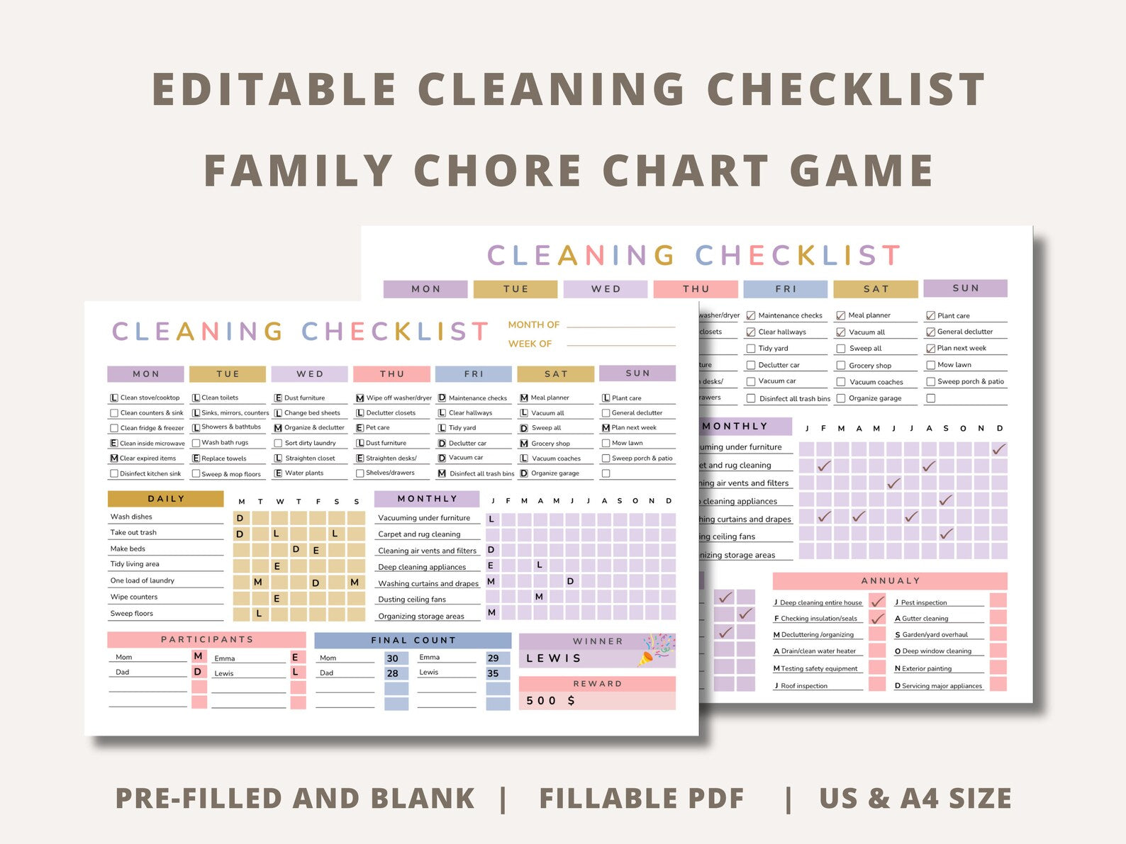 ADHD Cleaning Checklist EDITABLE Fillable pdf Cleaning Planner Family Chore Chart with reward system - mindloop