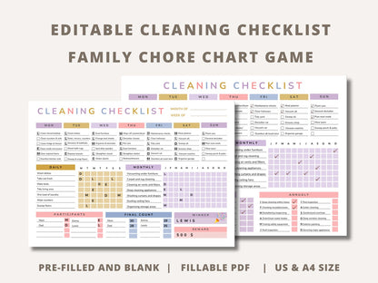 ADHD Cleaning Checklist EDITABLE Fillable pdf Cleaning Planner Family Chore Chart with reward system - mindloop