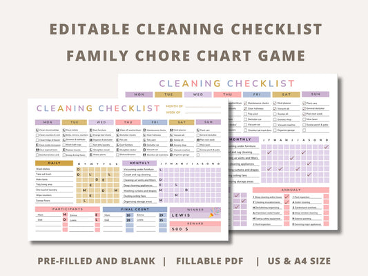 ADHD Cleaning Checklist EDITABLE Fillable pdf Cleaning Planner Family Chore Chart with reward system - mindloop