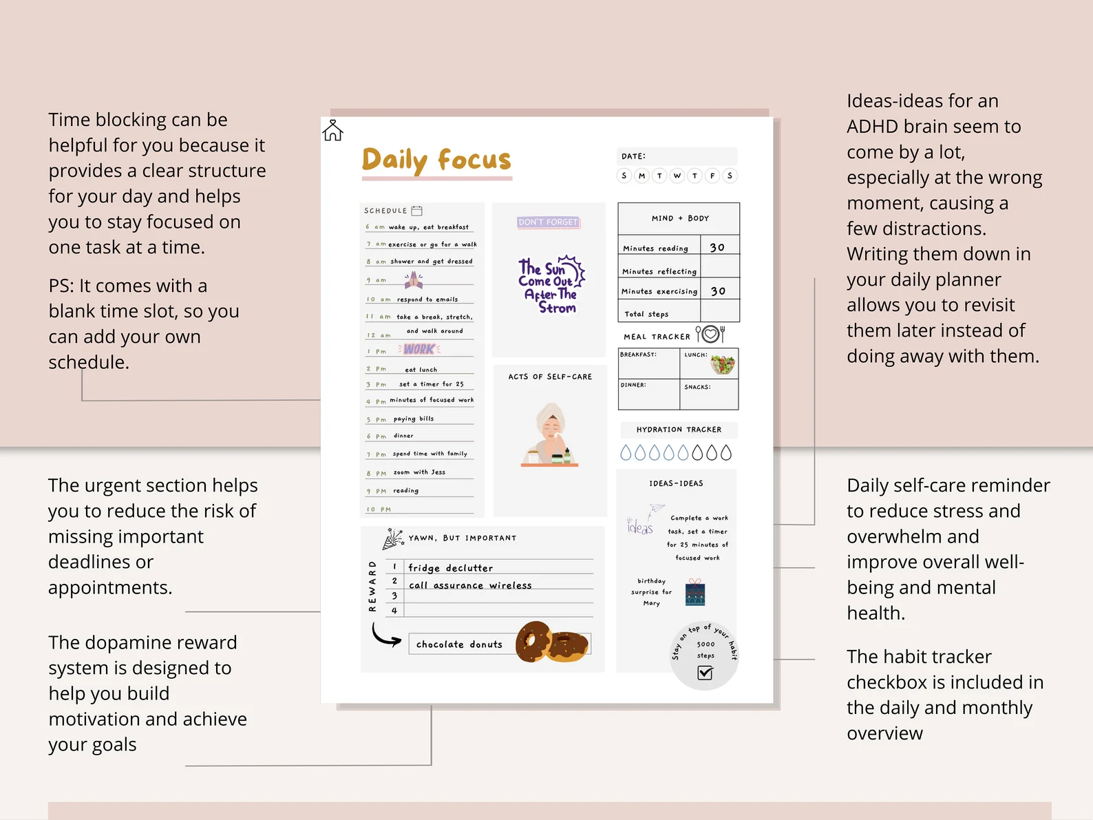 ADHD Daily Planner | Printable Productivity & Self-Care Journal (170 Pages) - mindloop
