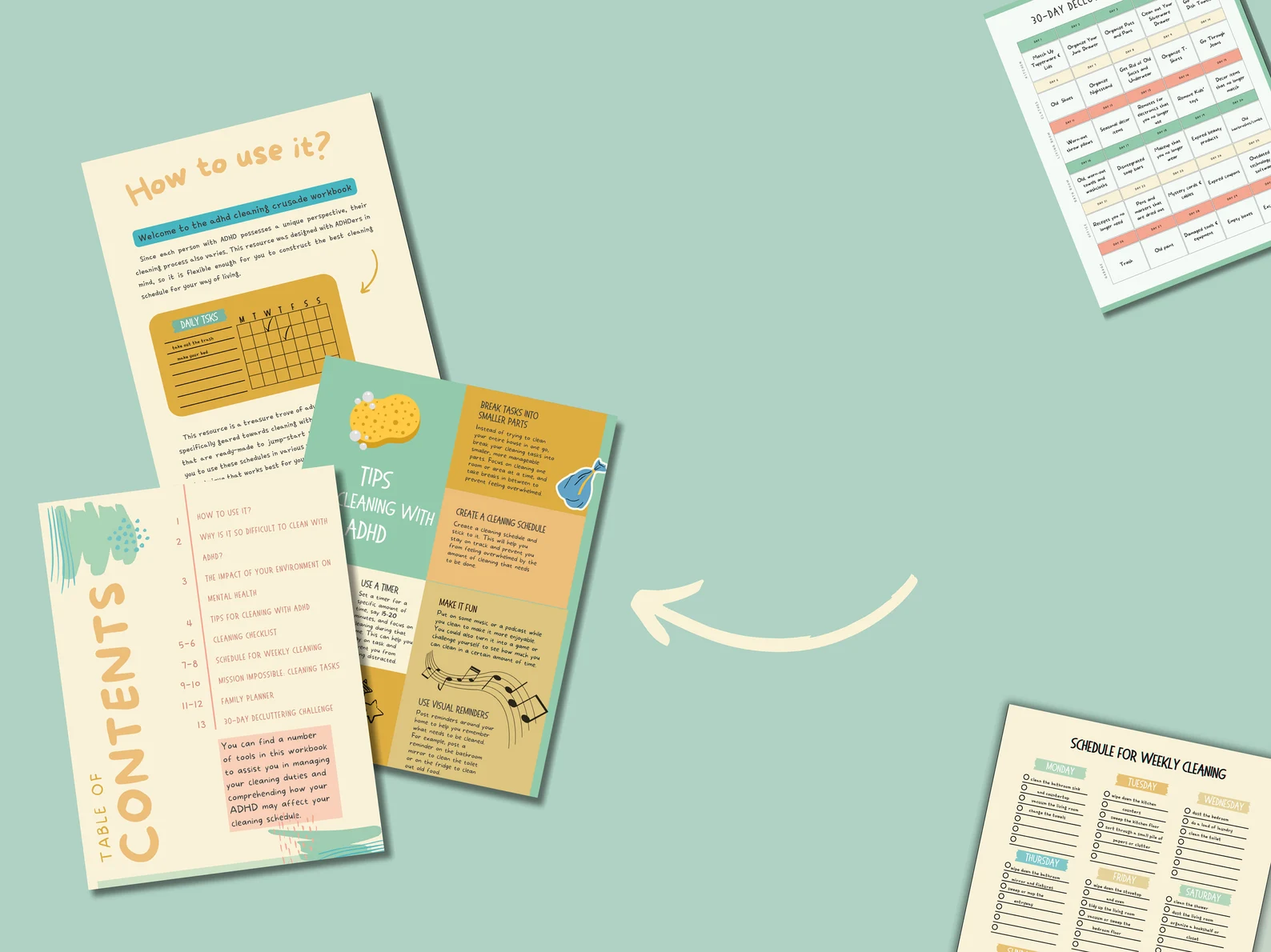 The Cleaning Crusade - ADHD Cleaning Planner, Checklist, Cleaning Schedule and Workbook - mindloop