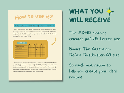 The Cleaning Crusade - ADHD Cleaning Planner, Checklist, Cleaning Schedule and Workbook - mindloop