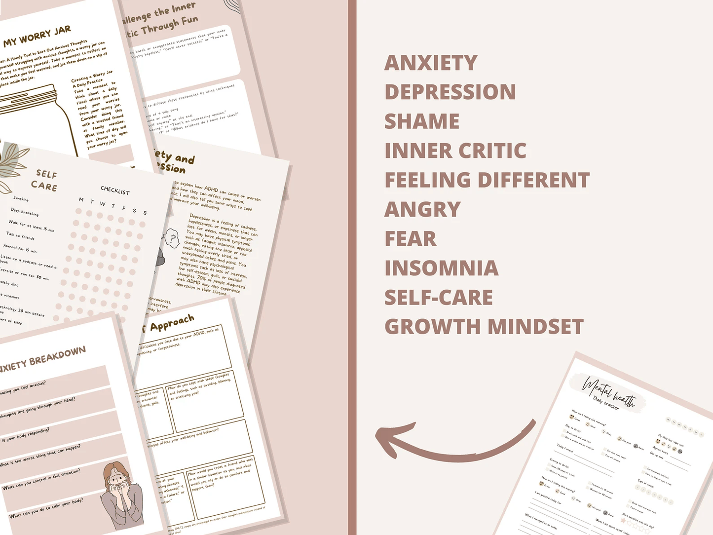 ADHD Iceberg Workbook – CBT Worksheets for Anxiety, Depression, Shame, Inner Critic & Feeling Different - mindloop