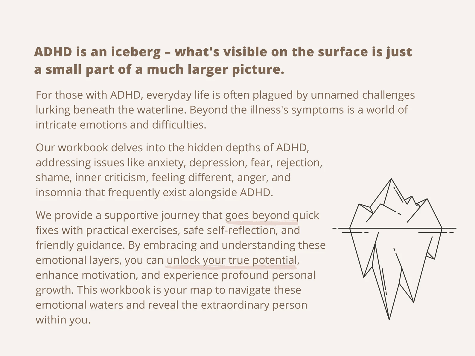 ADHD Iceberg Workbook – CBT Worksheets for Anxiety, Depression, Shame, Inner Critic & Feeling Different - mindloop