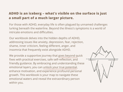 ADHD Iceberg Workbook – CBT Worksheets for Anxiety, Depression, Shame, Inner Critic & Feeling Different - mindloop