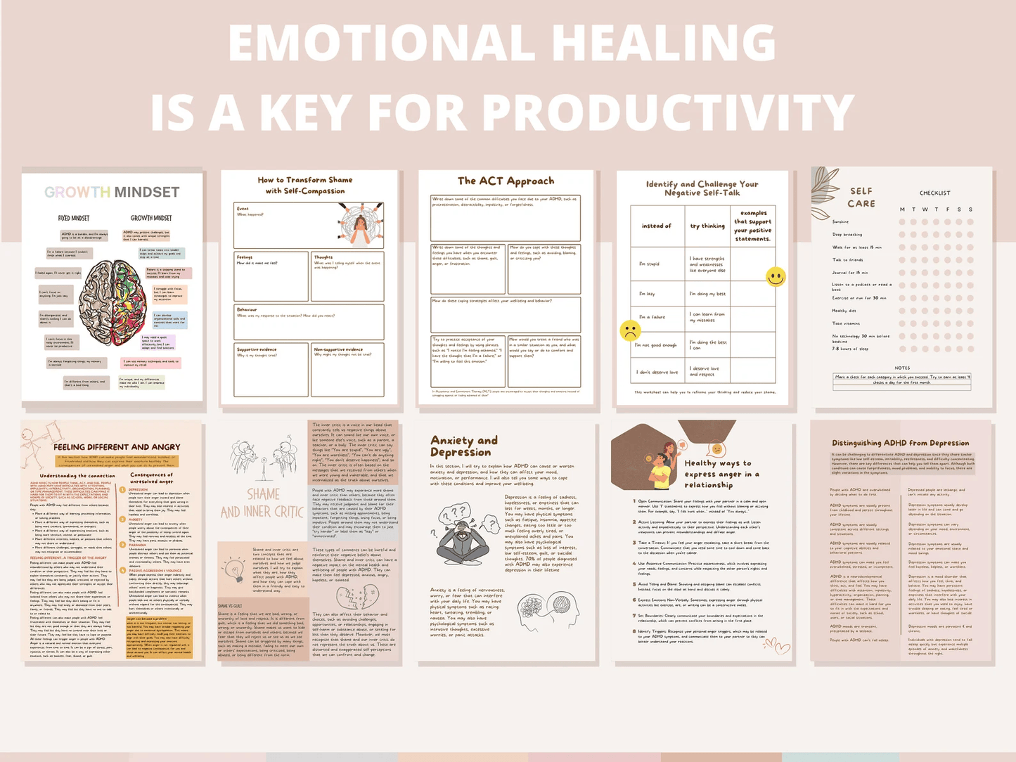 ADHD Iceberg Workbook – CBT Worksheets for Anxiety, Depression, Shame, Inner Critic & Feeling Different - mindloop