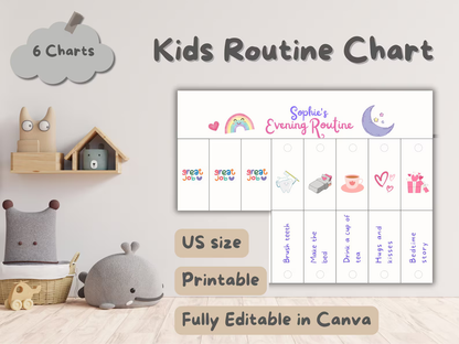 Kids Routine Flip Chart – Editable Visual Schedule for ADHD & Autism | Morning & Bedtime Routine, Chore & Reward Chart Printable - mindloop