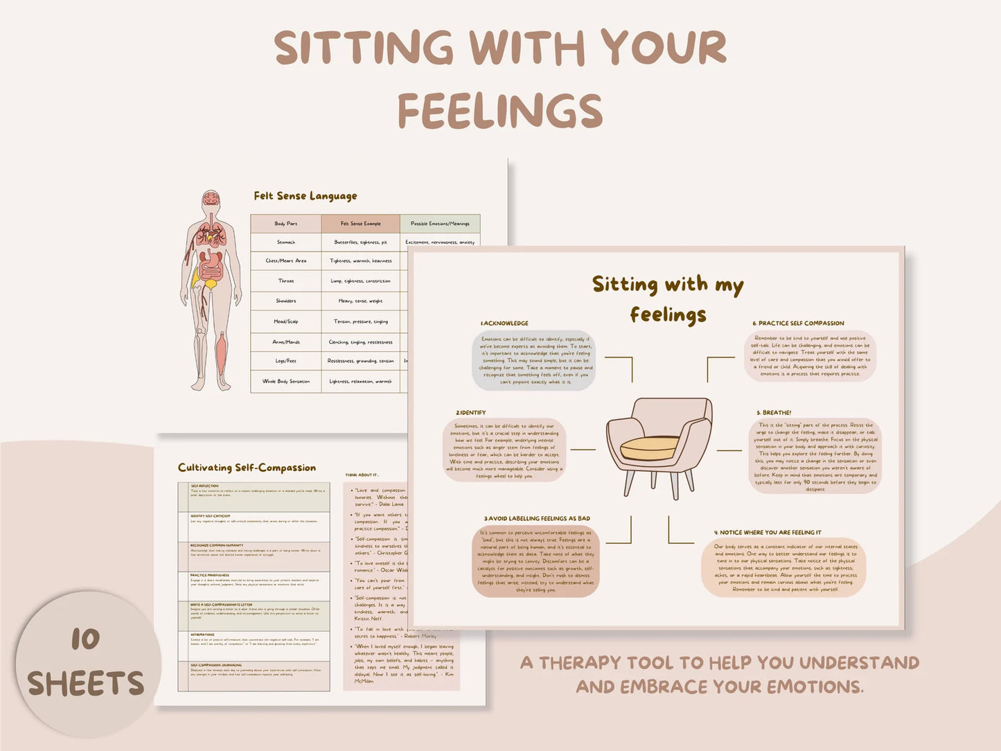 "Sitting With Your Feelings" CBT Worksheets for ADHD, Autism & Self-Awareness Support - mindloop